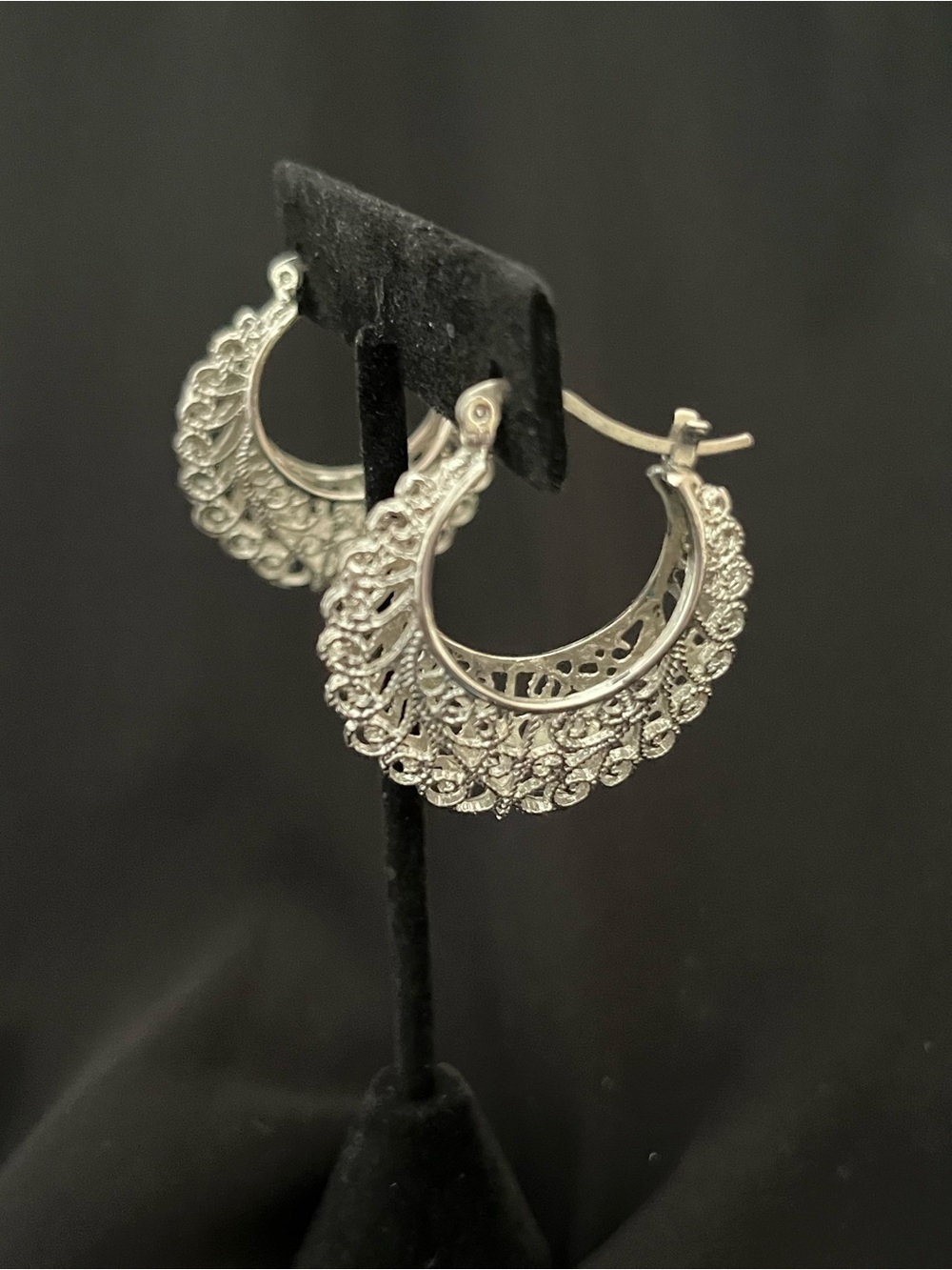 Silver Filigree Hoop Earrings - Intricate Womens Jewelry